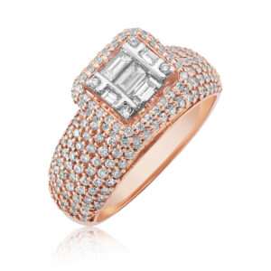 Pave Round Baguette Ring in Rose Gold