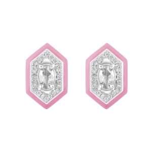 Hexagonal Diamond Earrings Sakura Pink