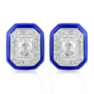 Rectangular Diamond Earrings in Royal Blue