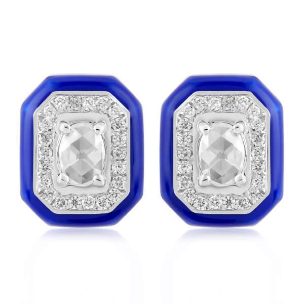 Rectangular Diamond Earrings in Royal Blue