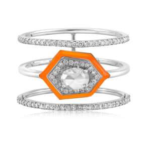 Hexagonal Triplet Diamond Ring in Orange