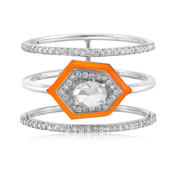 Hexagonal Triplet Diamond Ring in Orange