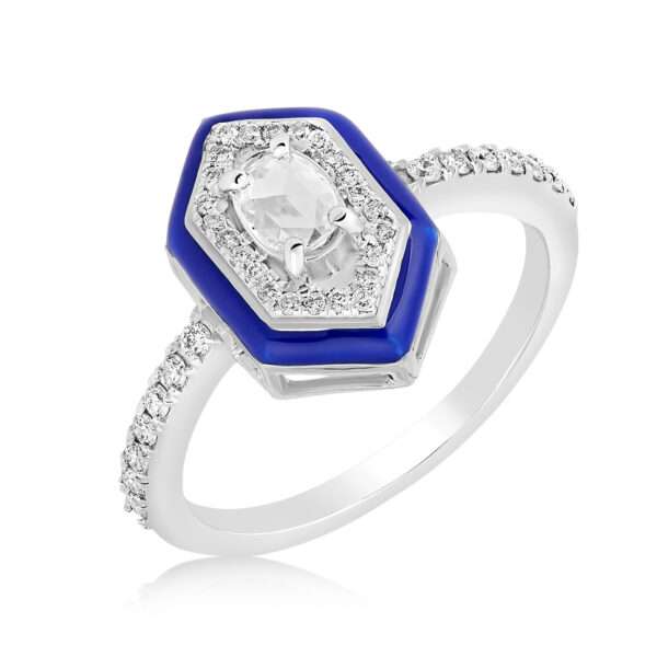 Hexagonal Diamond Ring in Royal Blue - Image 2