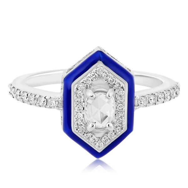 Hexagonal Diamond Ring in Royal Blue