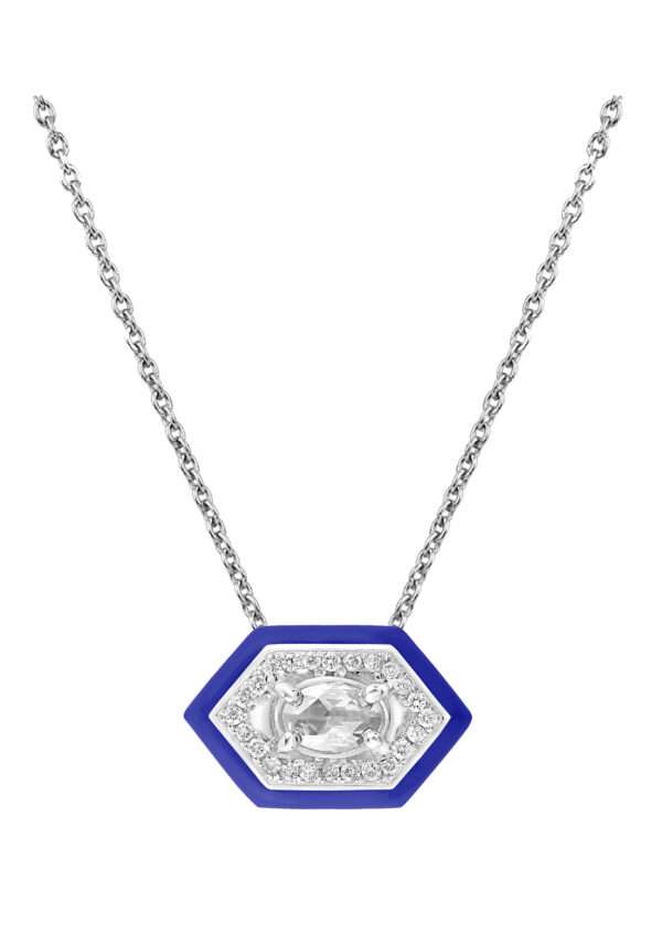 Hexagonal Diamond Pendant in Royal Blue