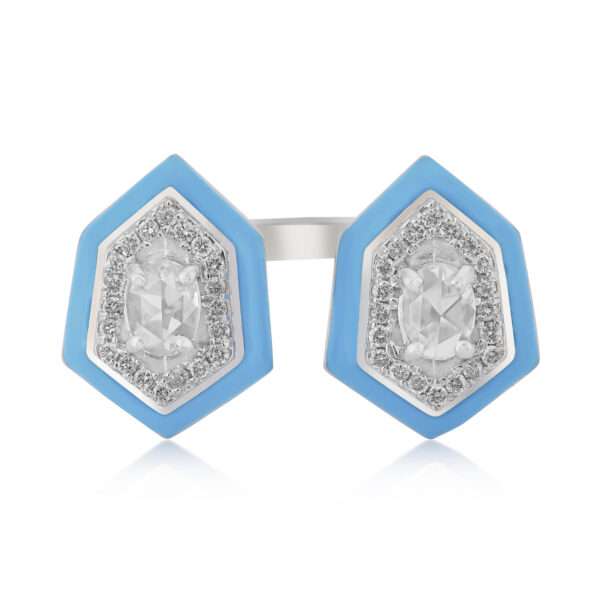 Hexagonal Diamond Ring in Turquoise