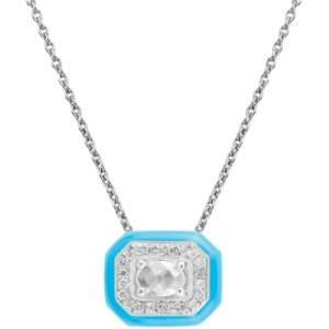 Rectangular Diamond Pendant in Blue