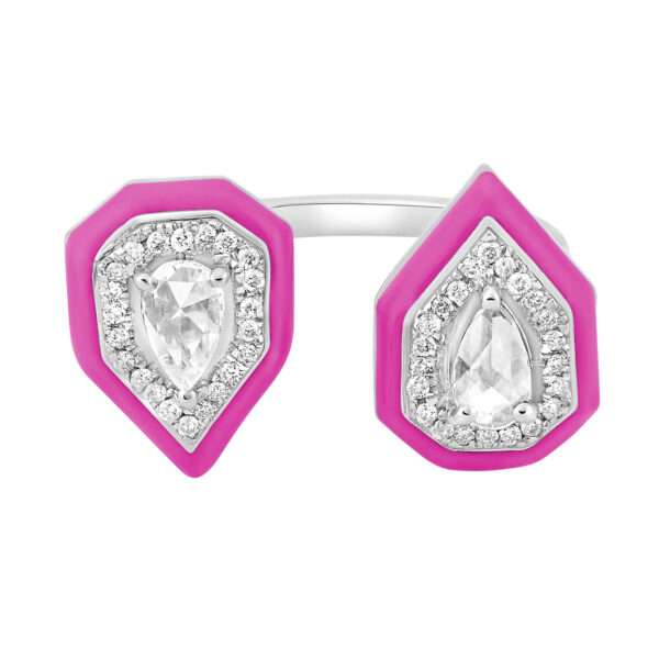 Double Drop Diamond Ring in Fuscia
