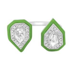 Double Drop Diamond Ring in Green