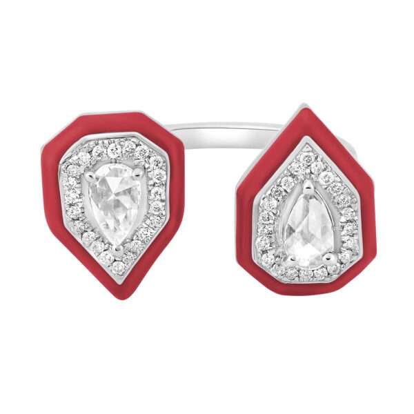Double Drop Diamond Ring in Red