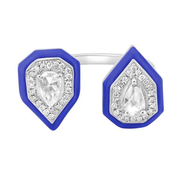 Double Drop Diamond Ring in Royal Blue
