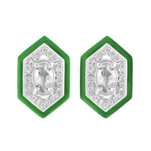 Hexagonal Diamond Earrings in Forest Green