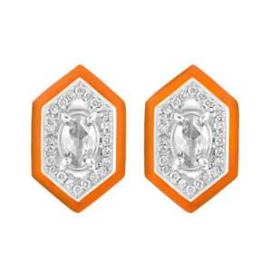Hexagonal Diamond Earrings in Orange