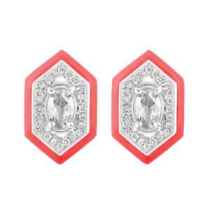 Hexagonal Diamond Earrings in Red