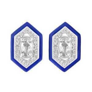 Hexagonal Diamond Earrings in Royal Blue