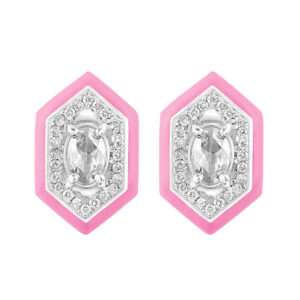 Hexagonal Diamond Earrings in Sakura Pink