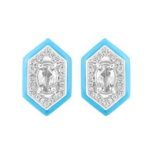 Hexagonal Diamond Earrings in Turquoise