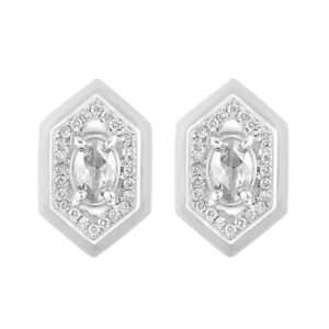 Hexagonal Diamond Earrings in White