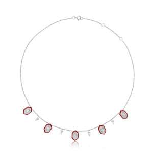 Hexagonal Diamond Necklace in Red