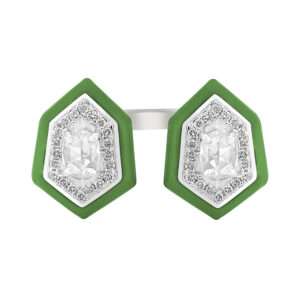 Hexagonal Doublet Diamond Ring in Forest green