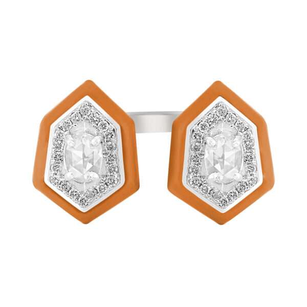 Hexagonal Doublet Diamond Ring in Orange
