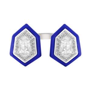 Hexagonal Doublet Diamond Ring in Royal Blue