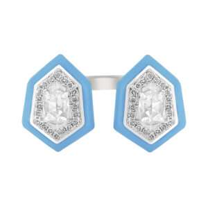 Hexagonal Doublet Diamond Ring in Turquoise