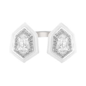 Hexagonal Doublet Diamond Ring in White