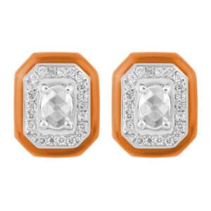 Rectangular Diamond Earrings in Orange