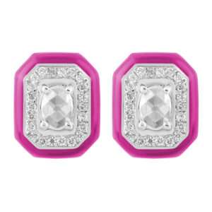 Rectangular Diamond Earrings in Pink