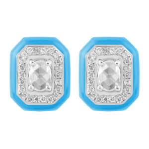 Rectangular Diamond Earrings in Turquoise
