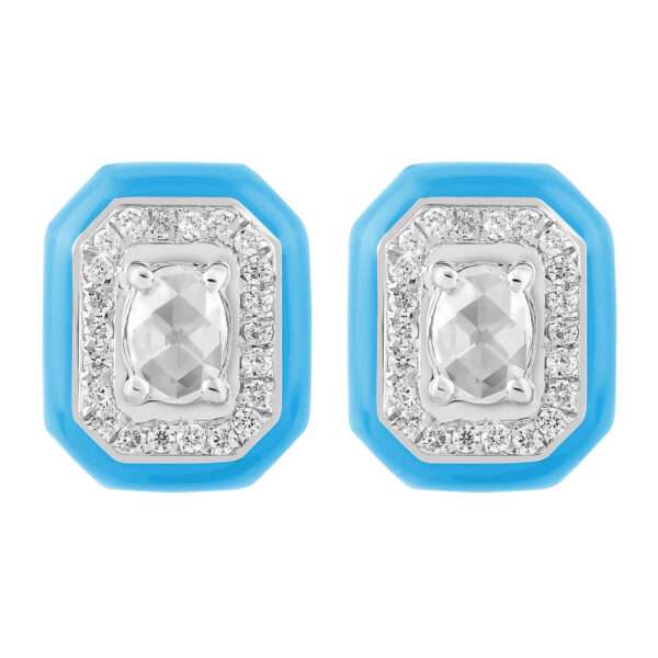 Rectangular Diamond Earrings in Turquoise