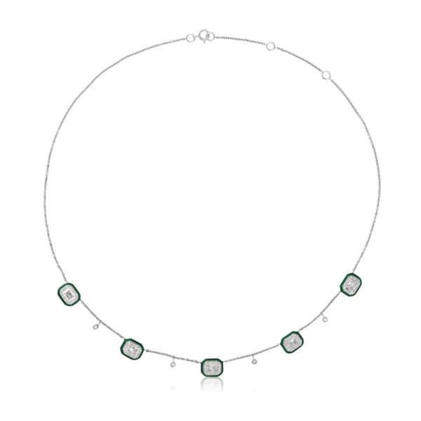 Rectangular Diamond Necklace in Green