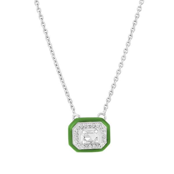 Rectangular Diamond Pendant in Forest Green