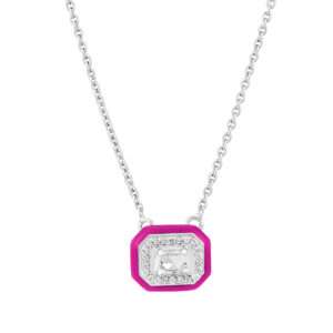 Rectangular Diamond Pendant in Fuscia