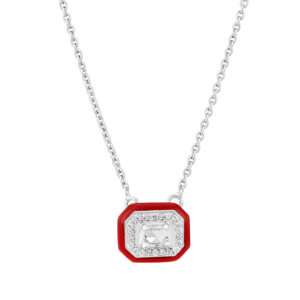 Rectangular Diamond Pendant in Red
