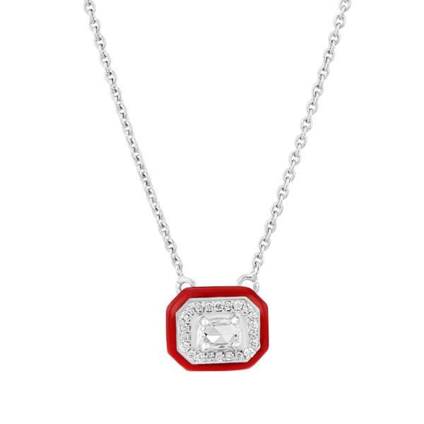 Rectangular Diamond Pendant in Red