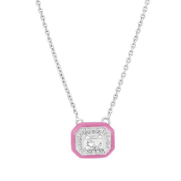 Rectangular Diamond Pendant in Sakura Pink