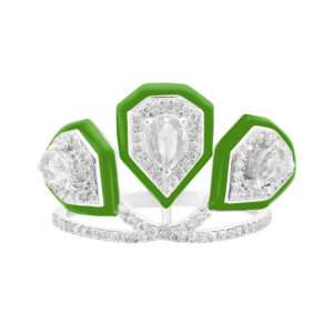 Triple Drop Diamond Ring in Forest Green